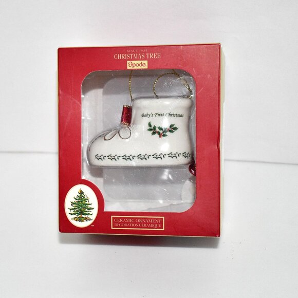 Spode Christmas Tree Babys First Bootie Ornament, Keepsake Ornament, NWT - Picture 1 of 6
